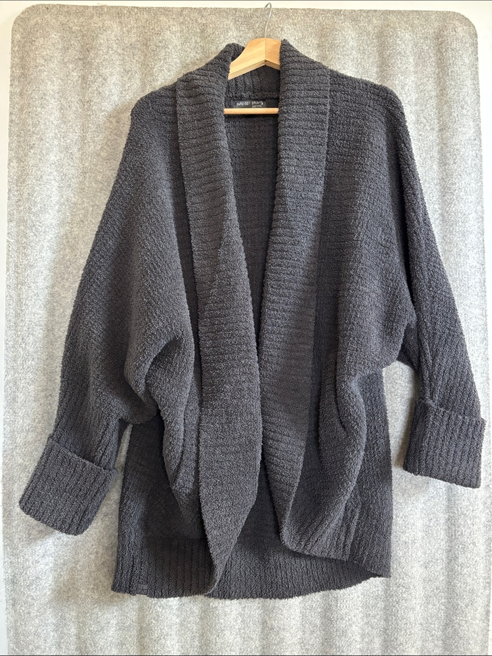 Sweet Dreams Charcoal Open-Front Shawl Collar Cardigan